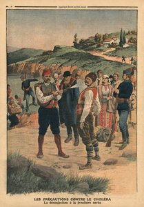 Précautions prises pour prévenir le choléra, désinfection à la frontière serbe, illustration de 